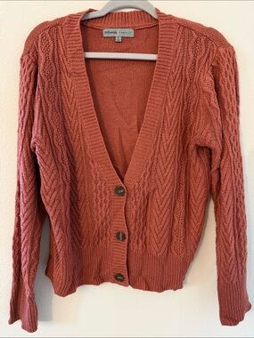 Absolutely Famous Chunky Cable Cardigan - Rust Orange